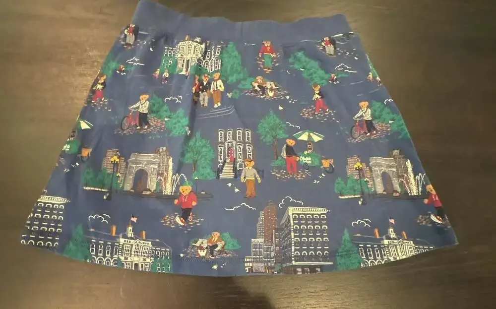Girls Polo Ralph Lauren Teddy Bear Cityscape Print Skirt skort Size M 8-10 NEW